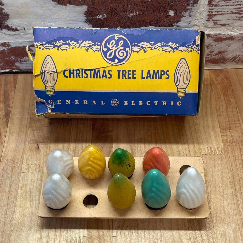 Vintage GE Christmas Tree Lamps C 9 1/2 Intermediate Base 8 Bulbs with Box